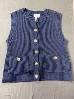 Song of Style Navy Ribbed Button Vest with Gold Buttons